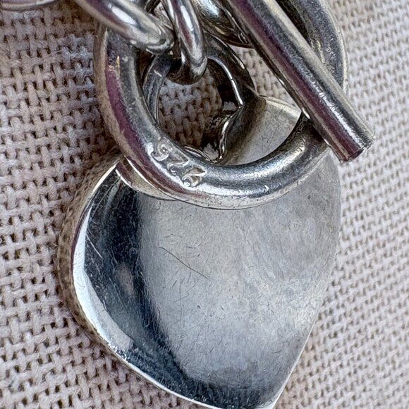 VTG Sterling Silver 925 Round Link Heart Tag Chain Necklace Size 17.5" Length - Picture 4 of 11